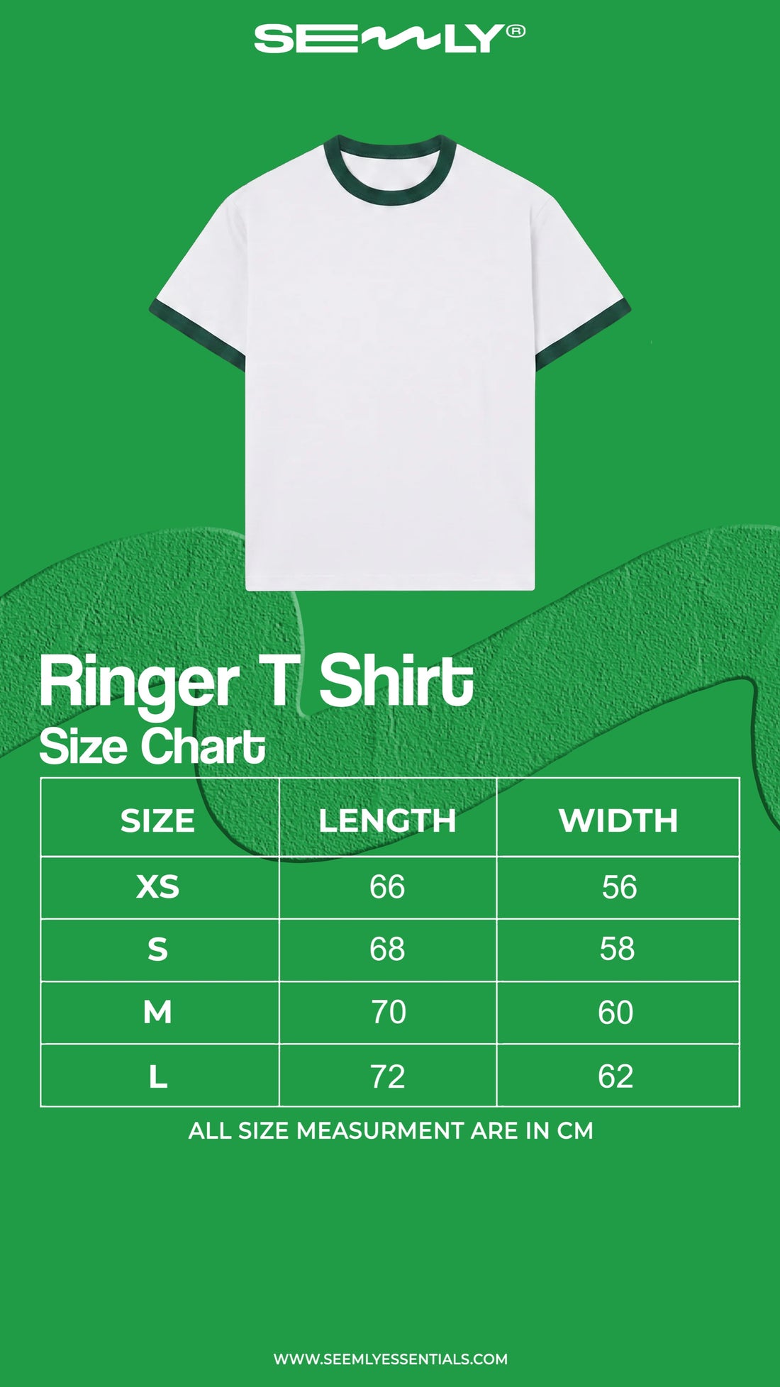 Ringer Tee size chart
