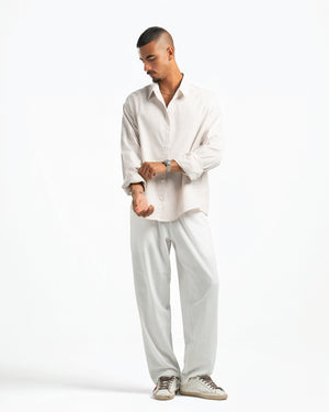 Men – Striped Shirt in Beige Stripe, full-length