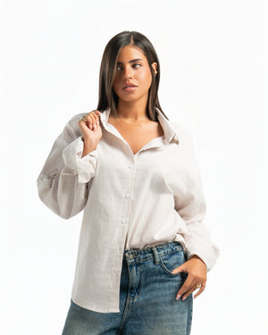 Women – Striped Shirt in Beige Stripe, styled (cover)