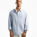 Men – Striped Shirt in Blue Stripe, front view (cover)