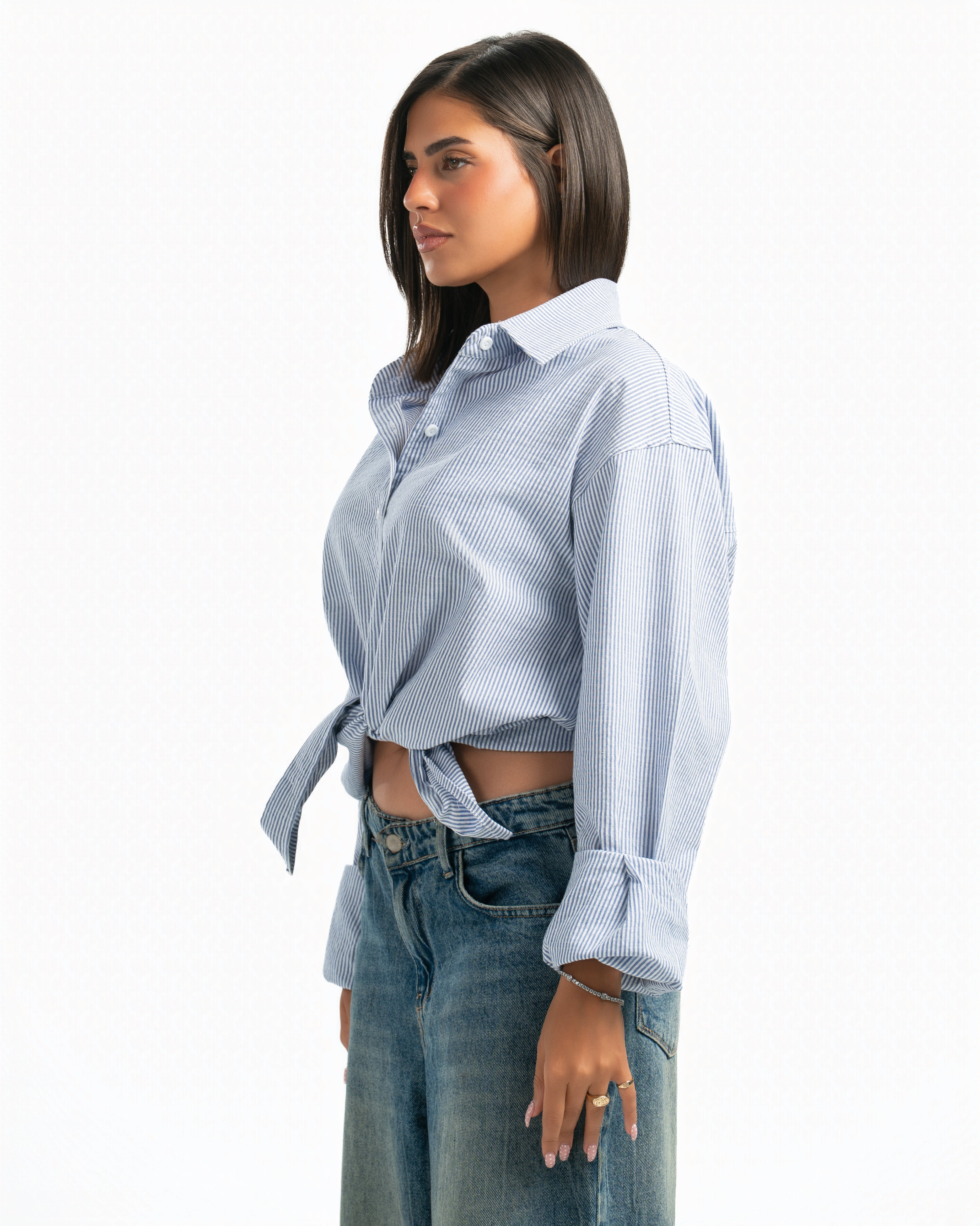 Women – Striped Shirt in Blue Stripe, side view (cover)