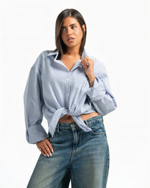 Women – Striped Shirt in Blue Stripe, styled (cover)