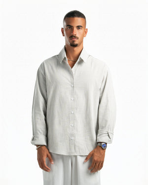 Men – Striped Shirt in Green Stripe, front view (cover)