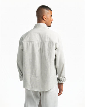 Men – Striped Shirt in Green Stripe, back view (cover)