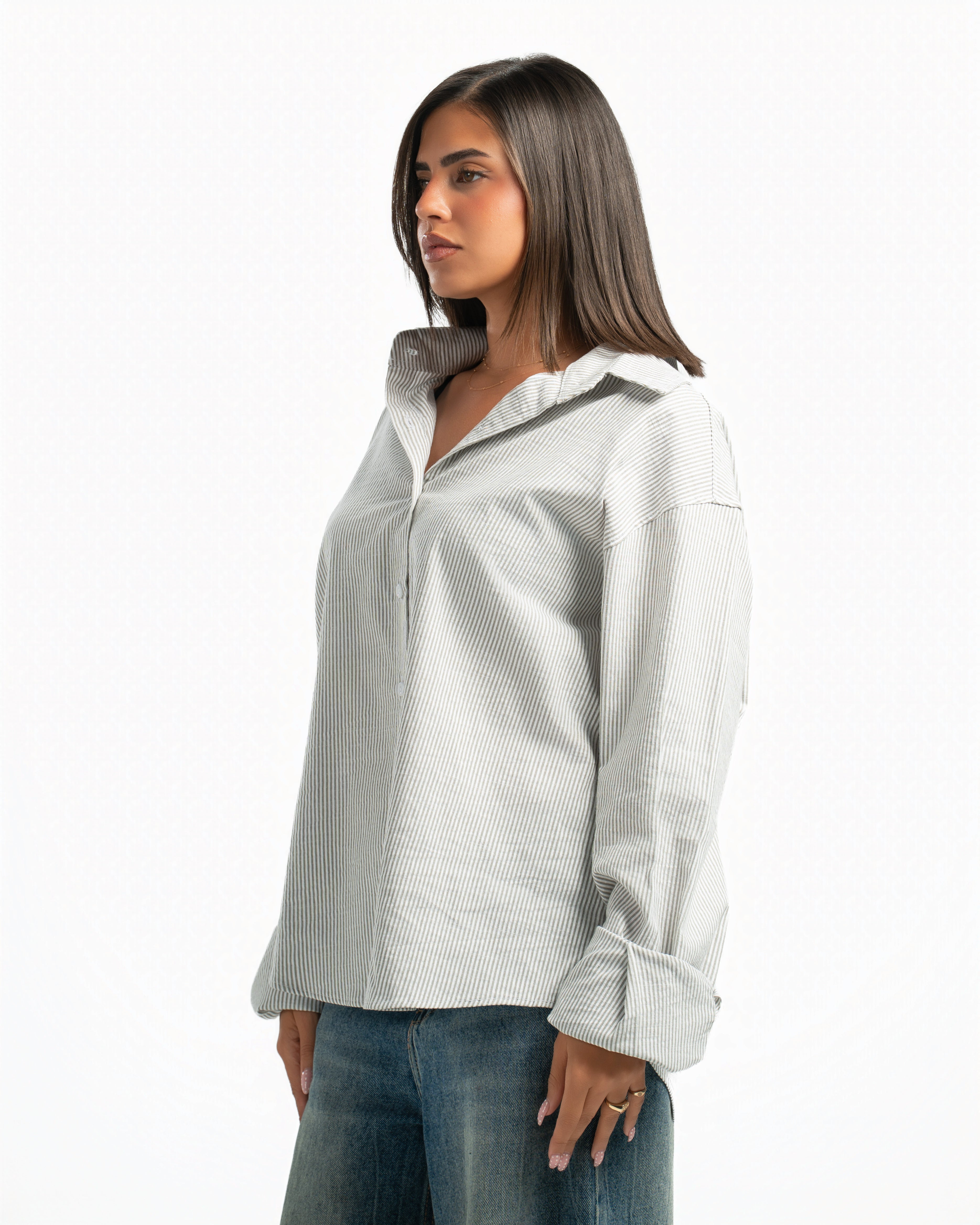 Women – Striped Shirt in Green Stripe, side view (cover)